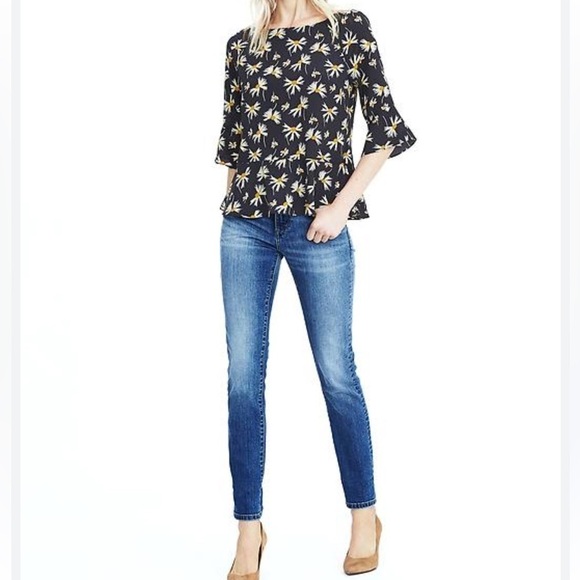 Banana Republic‎ East Care Flutter Sleeves Floral Top / Blouse pull over Sz L - Picture 2 of 8
